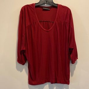The Limited 3/4 sleeve maroonshirt; pleated effects front & back, v neck